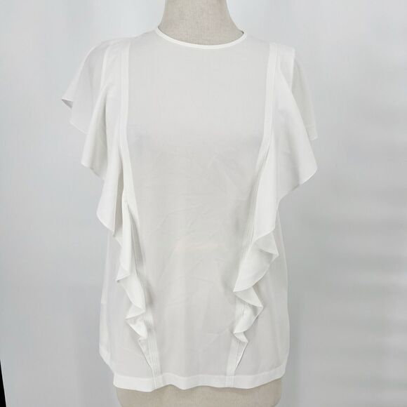 Hugo BOSS Damen White Ruffle Blouse Sz 4 - Picture 11 of 11
